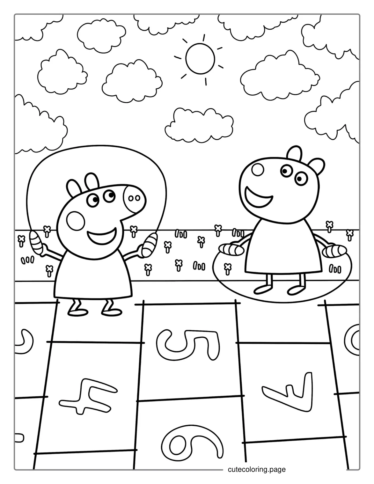 Peppa Pig Playing With Friend Outside coloring page