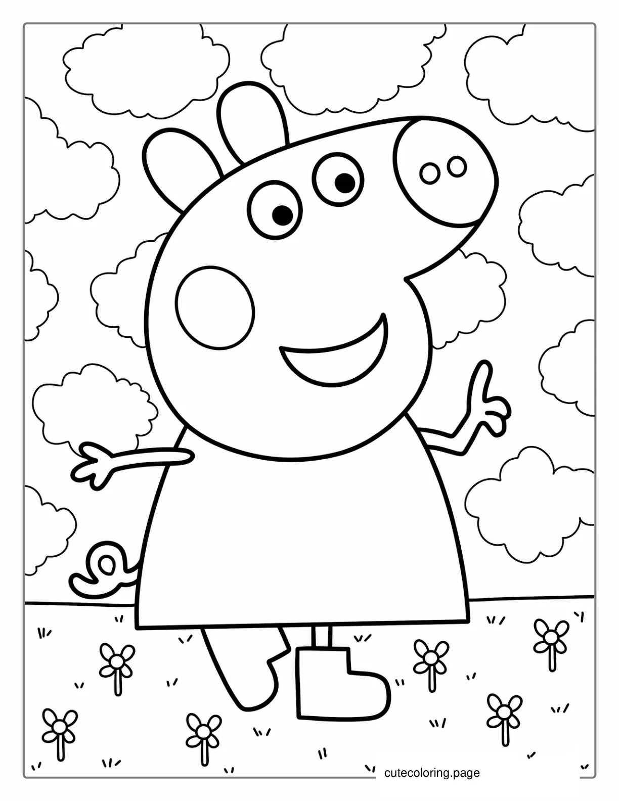 Peppa Pig Walking In Field With Flowers coloring page