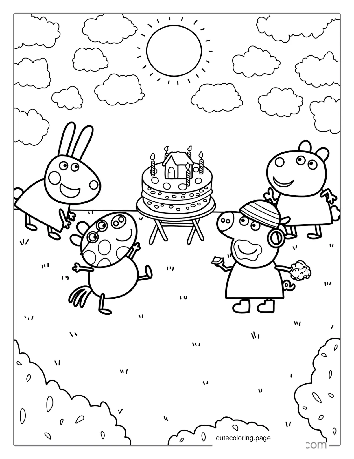 Peppa Pig With Friends At Birthday Party coloring page