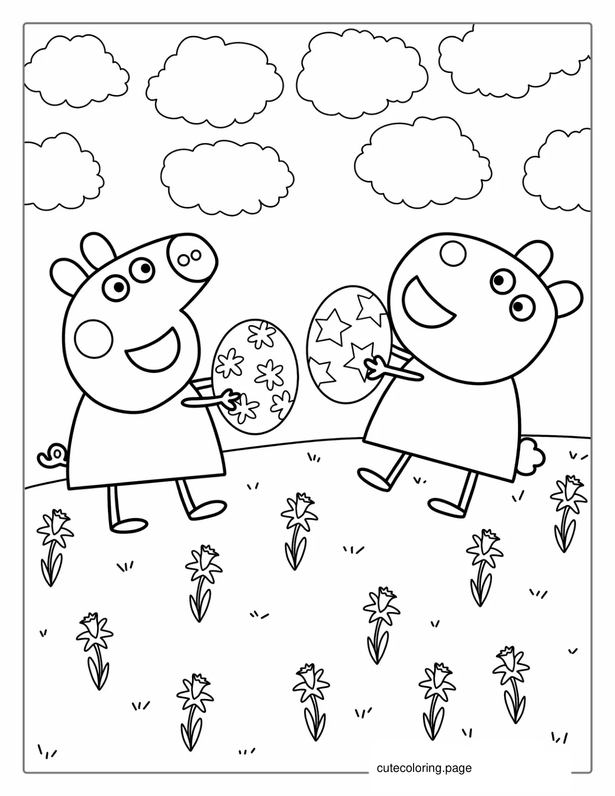 Peppa Playing Ball With Suzy Sheet Coloring coloring page