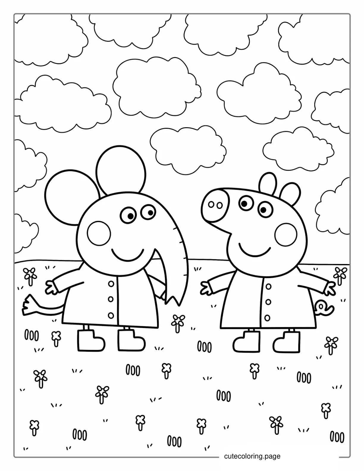 Peppa With Emily Elephant Coloring For Preschoolers coloring page