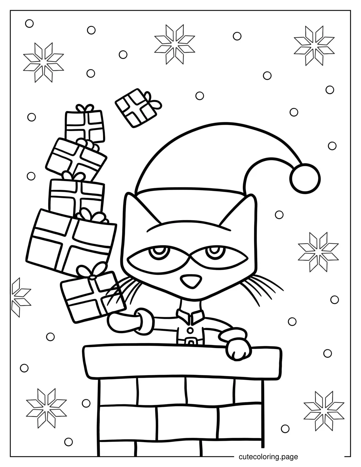 Christmas Themed Pete The Cat Coloring Page coloring page