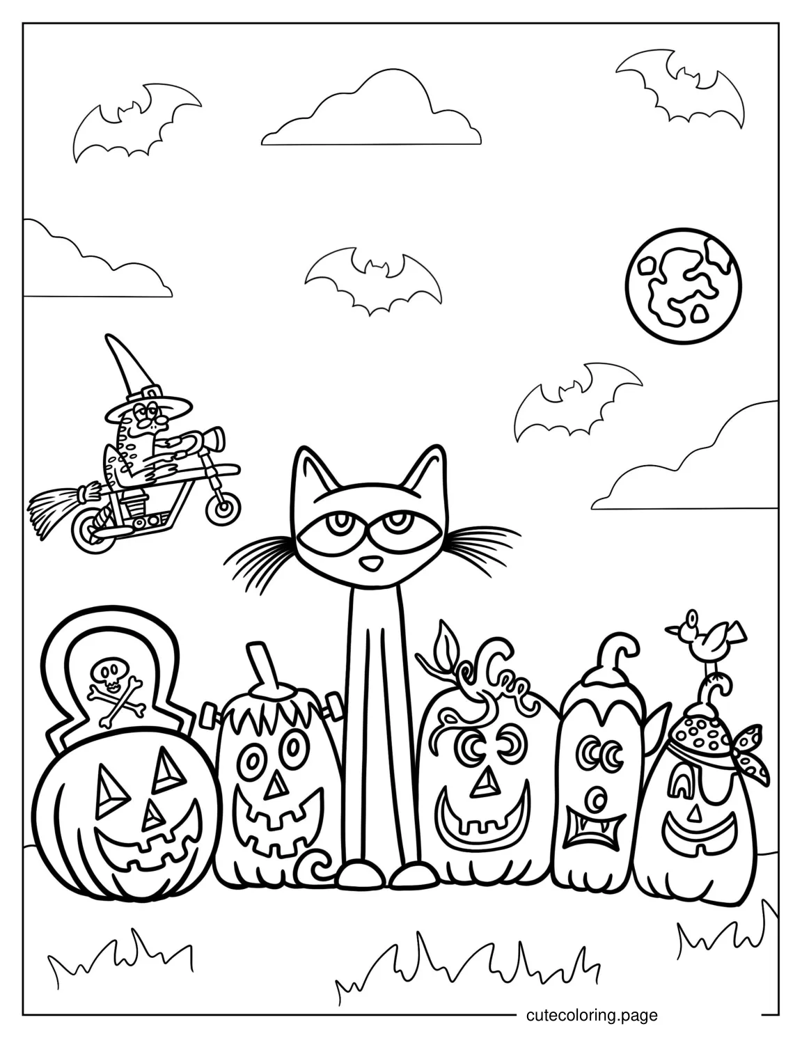 Coloring Page Of Pete The Cat During Halloween coloring page