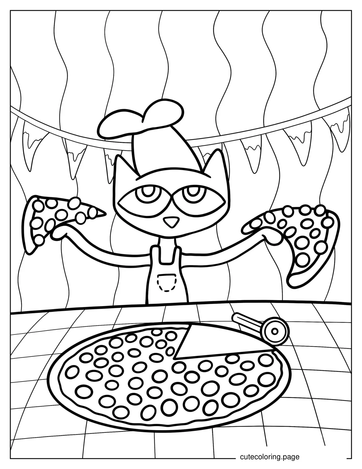 Coloring Page Of Pete The Cat Making Pizza coloring page