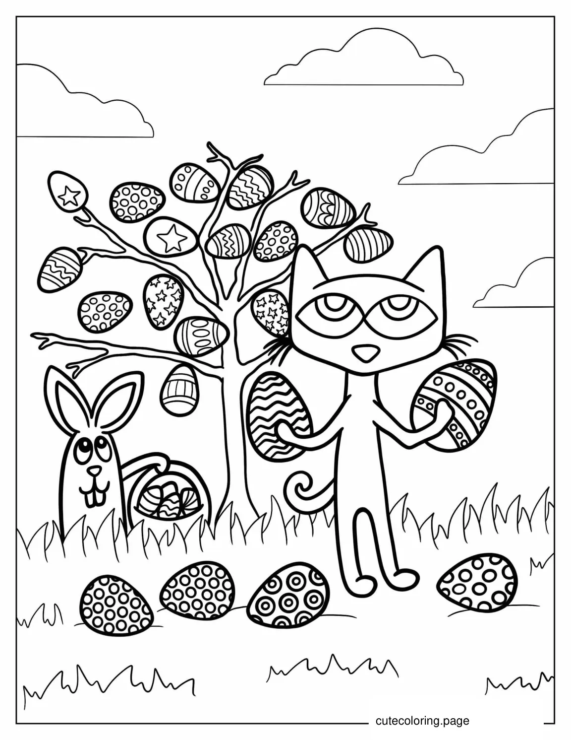 Easter Themed Pete The Cat  coloring page