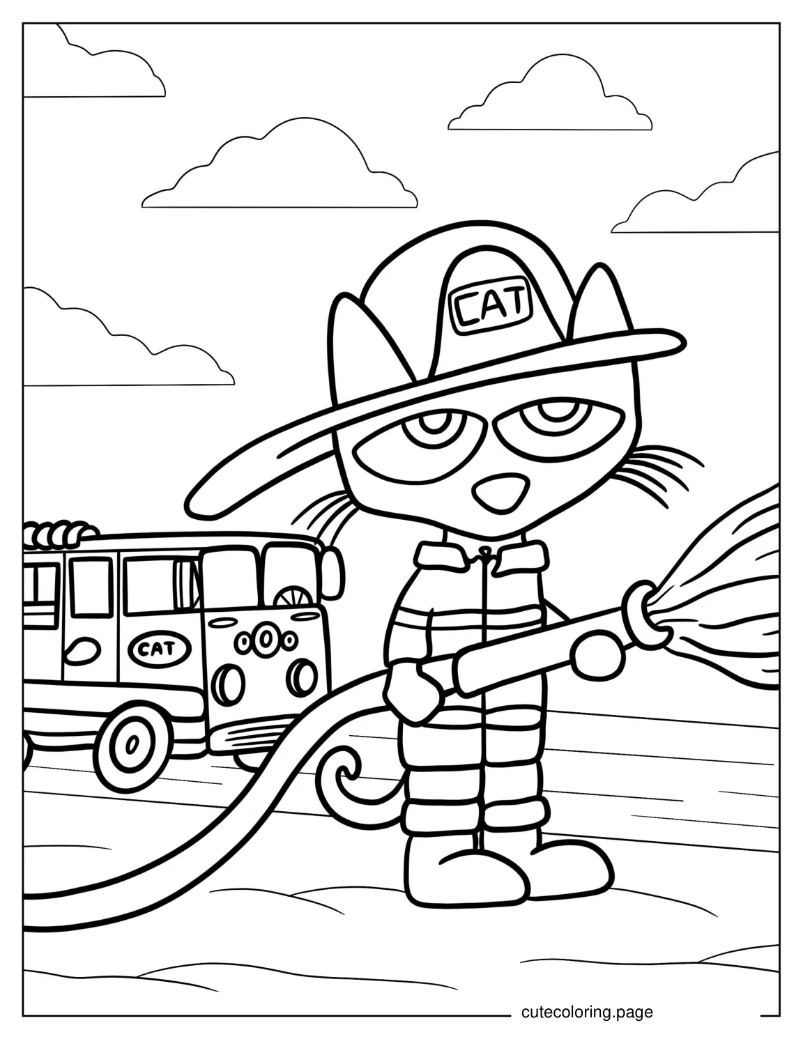 Pete The Cat As a Firefighter coloring page