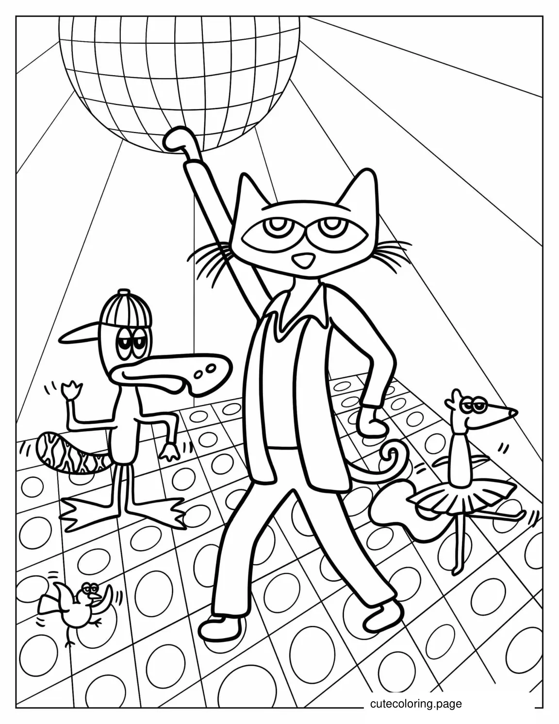 Pete The Cat At a Disco To Color coloring page