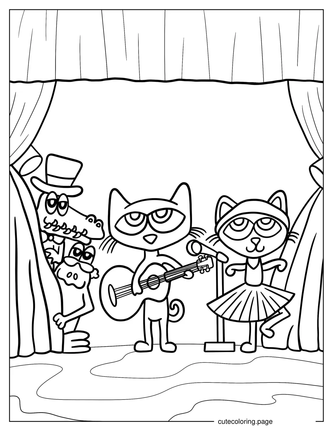 Pete The Cat At a School Talent Show coloring page