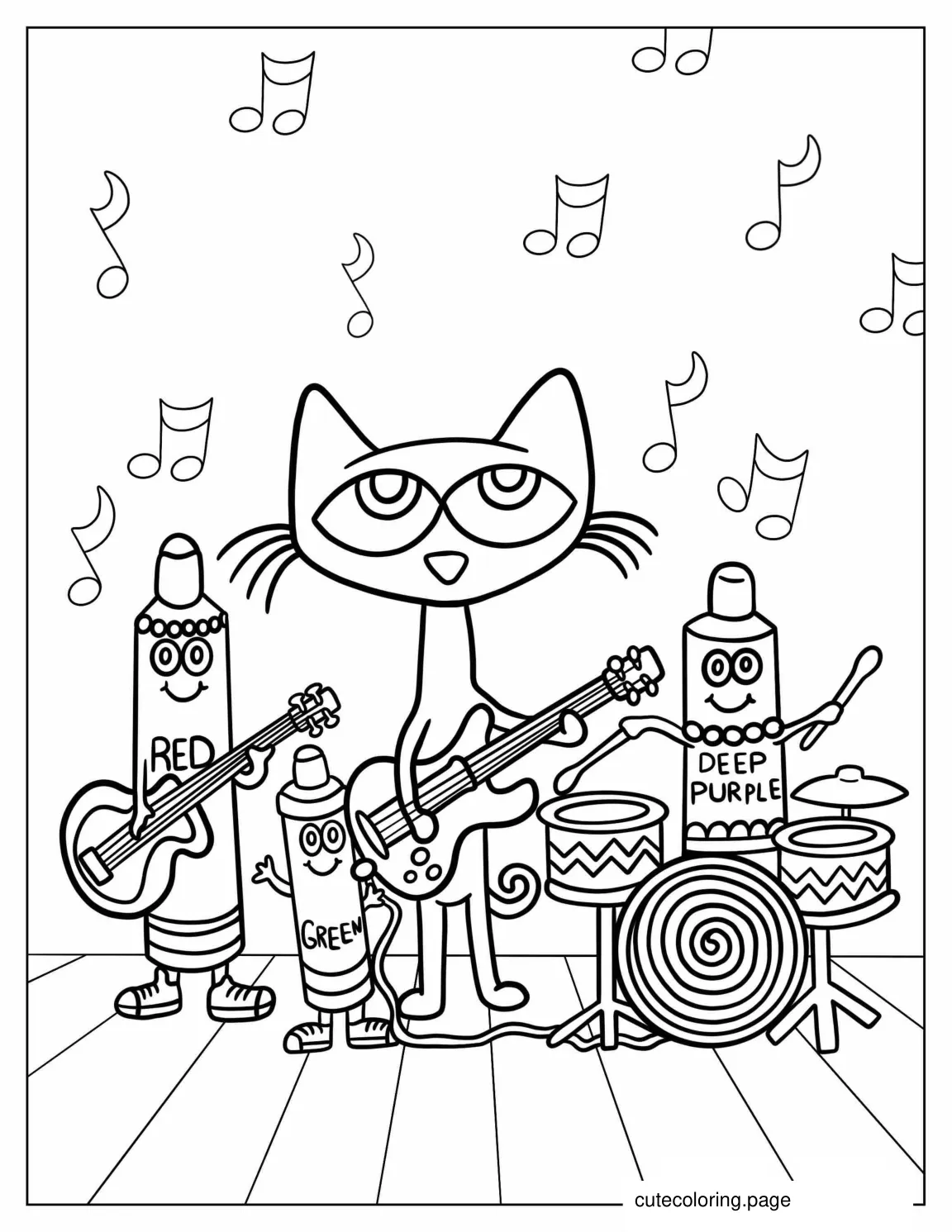 Pete The Cat In a Band coloring page