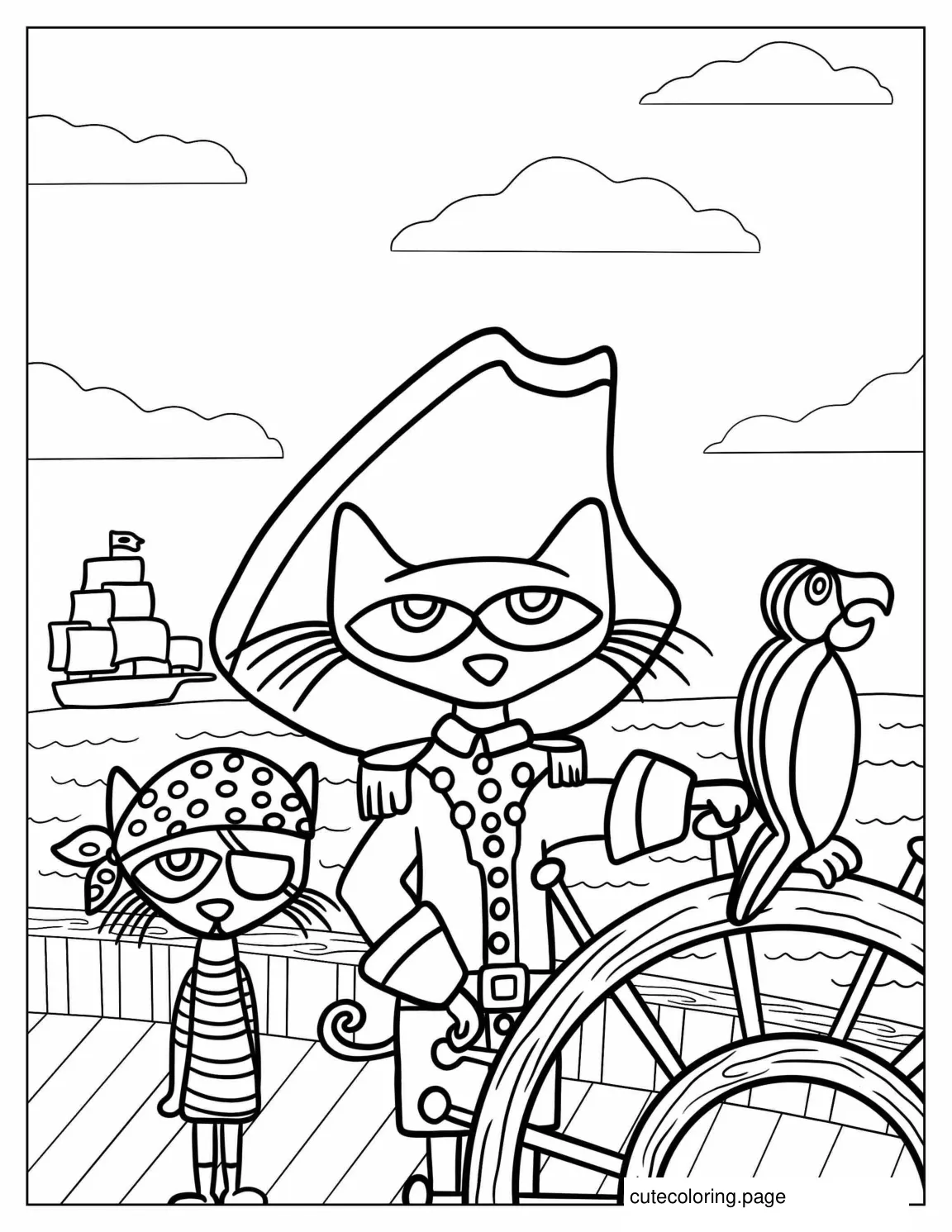 Pete The Cat On a Pirate Ship coloring page