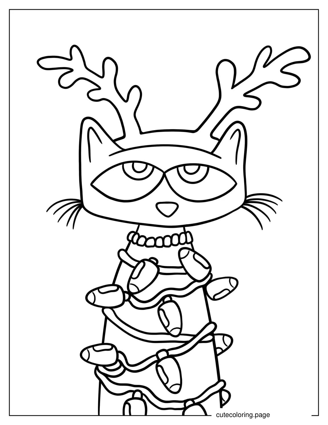 Pete The Cat Wrapped In Christmas Light And Antlers coloring page