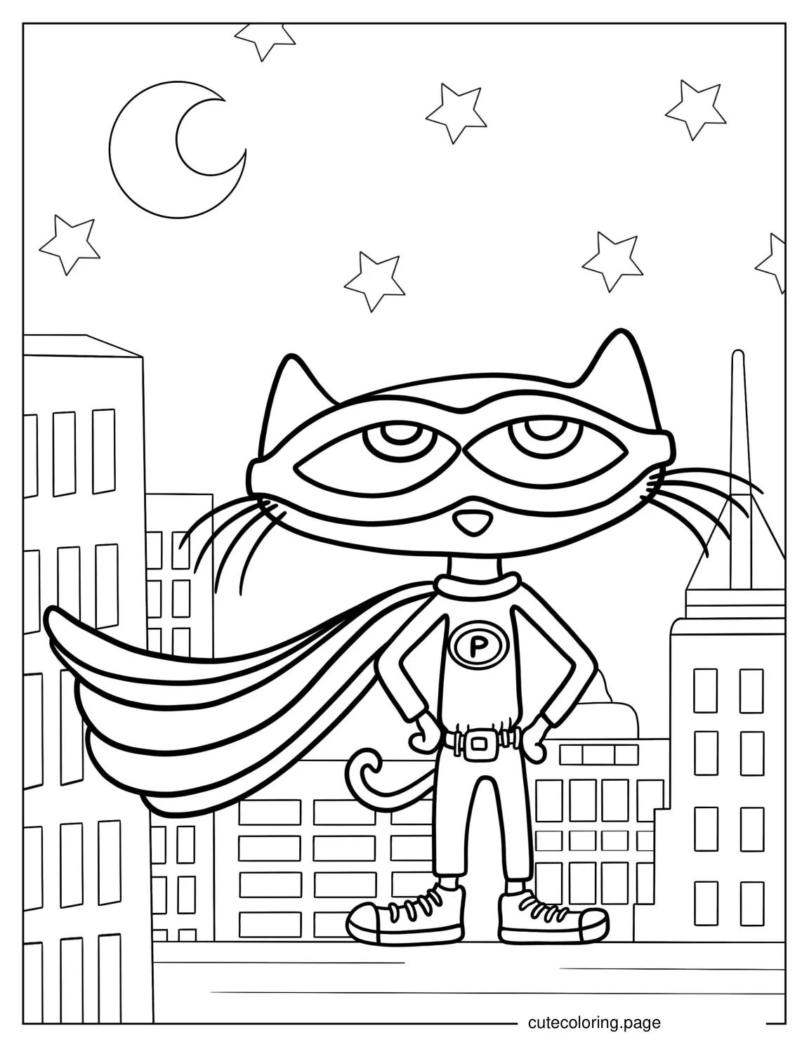 Superhero Pete The Cat Coloring Sheet For Kids coloring page