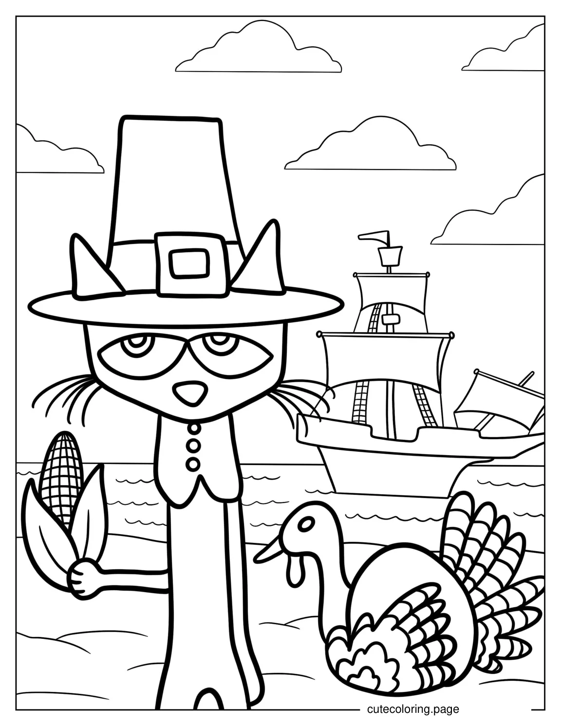 Thanksgiving Themed Pete The Cat Coloring Page coloring page