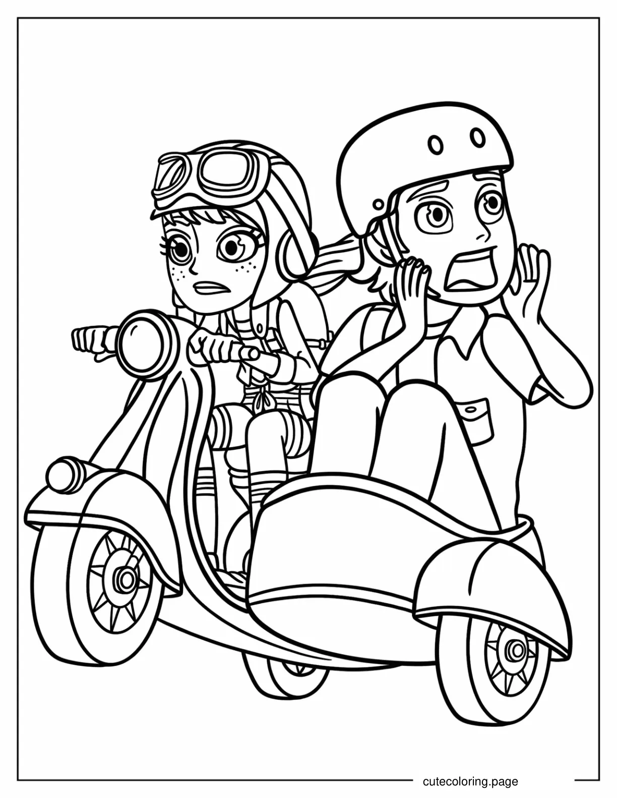 Polly Pocket Riding Scooter With Sidecar With Nikolas Coloring Sheet coloring page