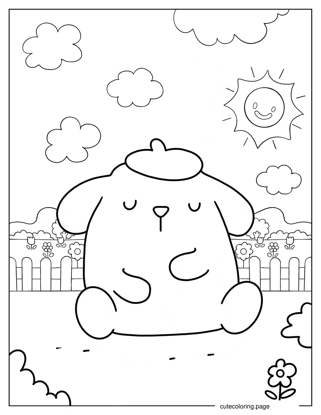 Cute Pompompurin Sleeping In Garden Coloring Sheet coloring page