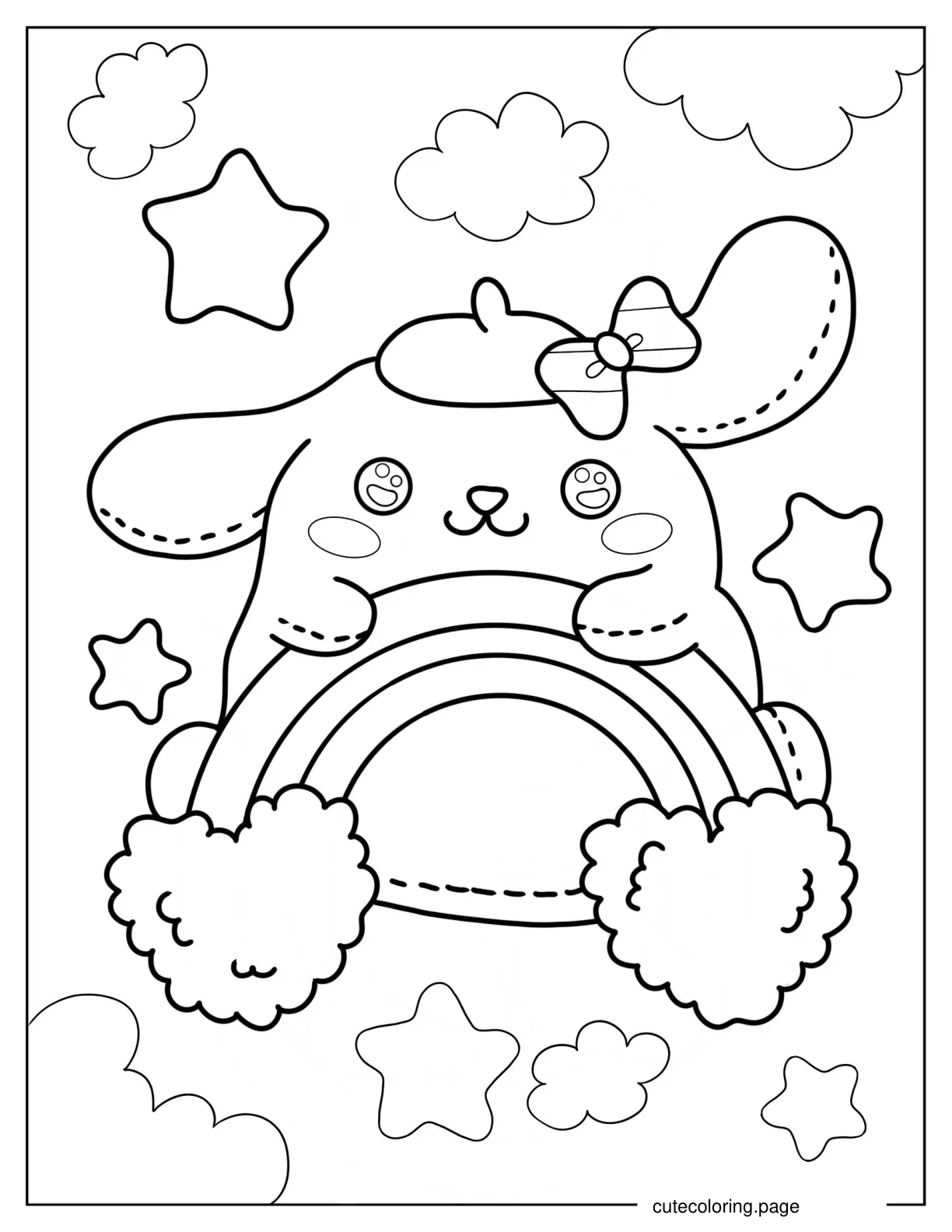 Cute Toy Pompompurin Hugging Rainbow coloring page