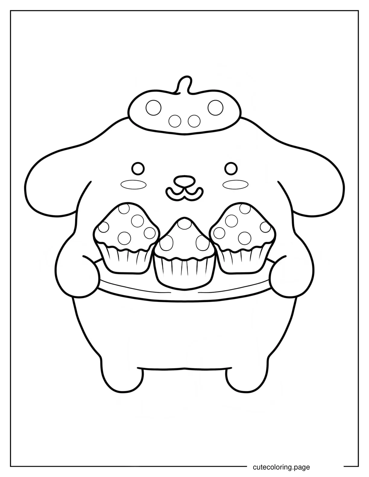 Kawaii Pompompurin Serving Cupcakes Coloring Page coloring page