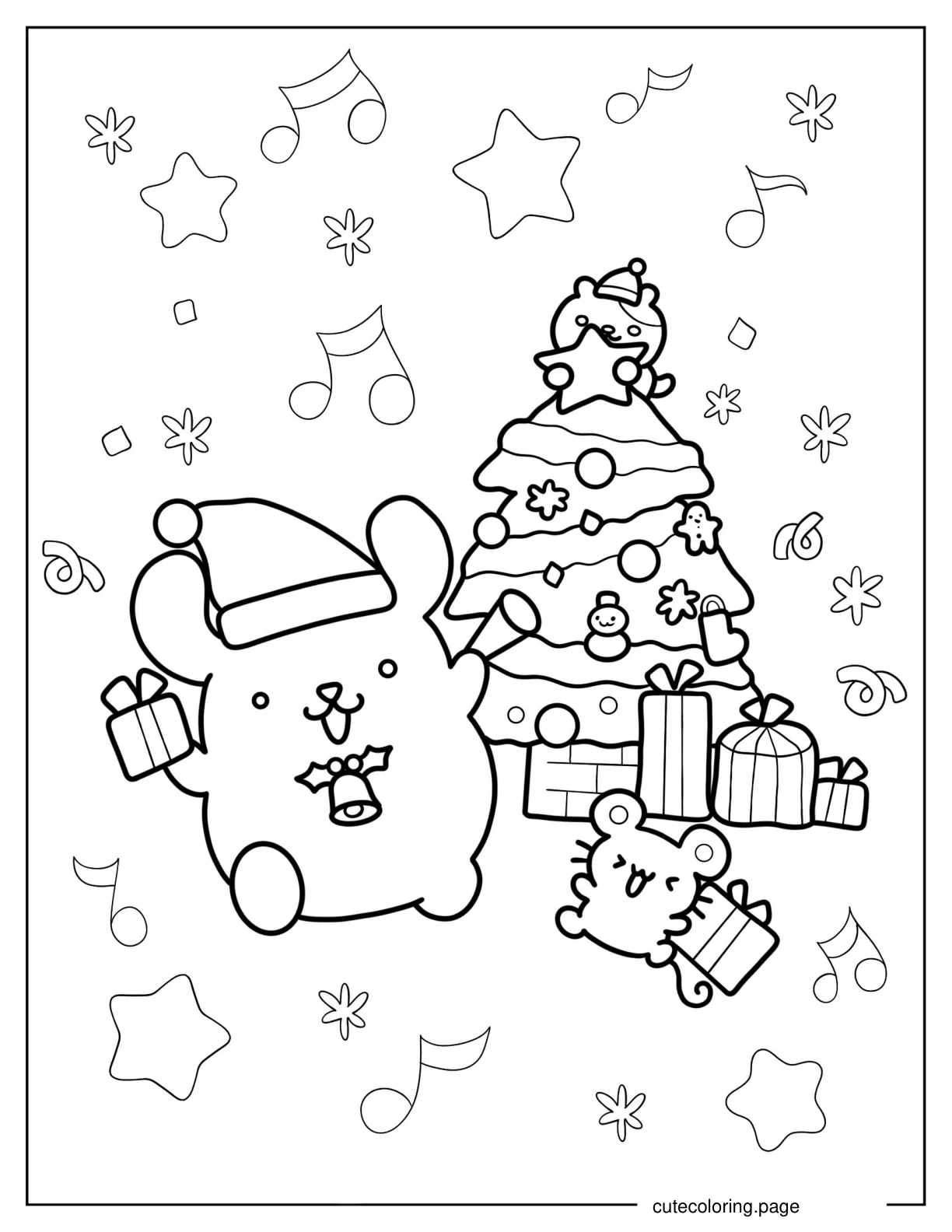 Pompompurin And Scone Holding Christmas Presents Coloring Page coloring page