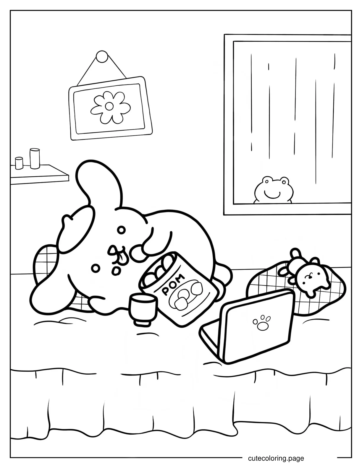 Pompompurin Eating Chips At Home Coloring Sheet coloring page