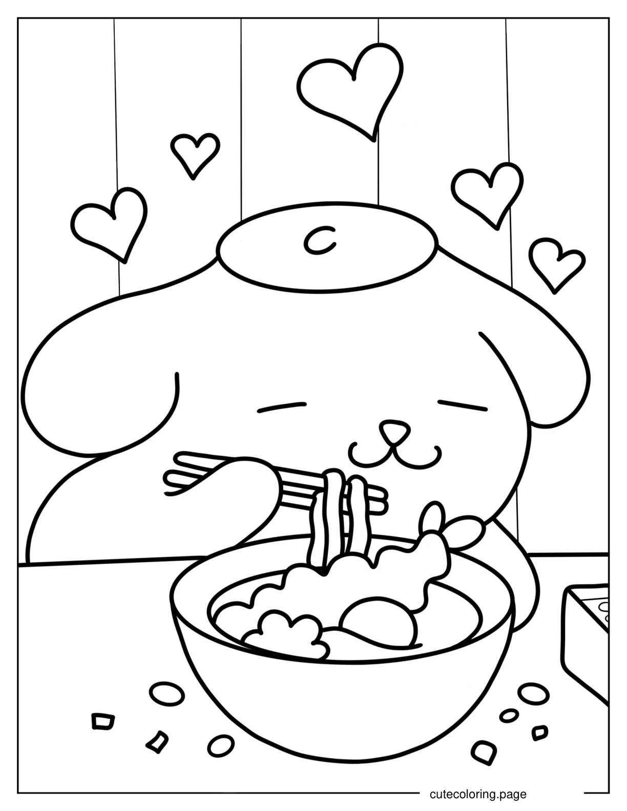 Pompompurin Eating Ramen Coloring Page coloring page