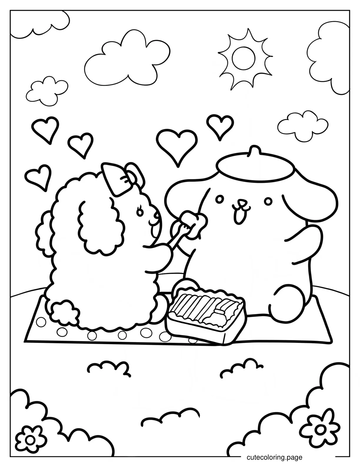 Pompompurin Picnic Date With Macaroon Coloring Sheet coloring page