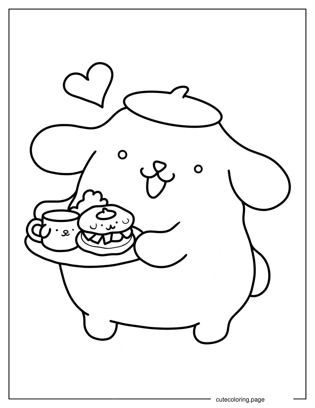 Pompompurin Serving Coffee And Burger Coloring Sheet coloring page