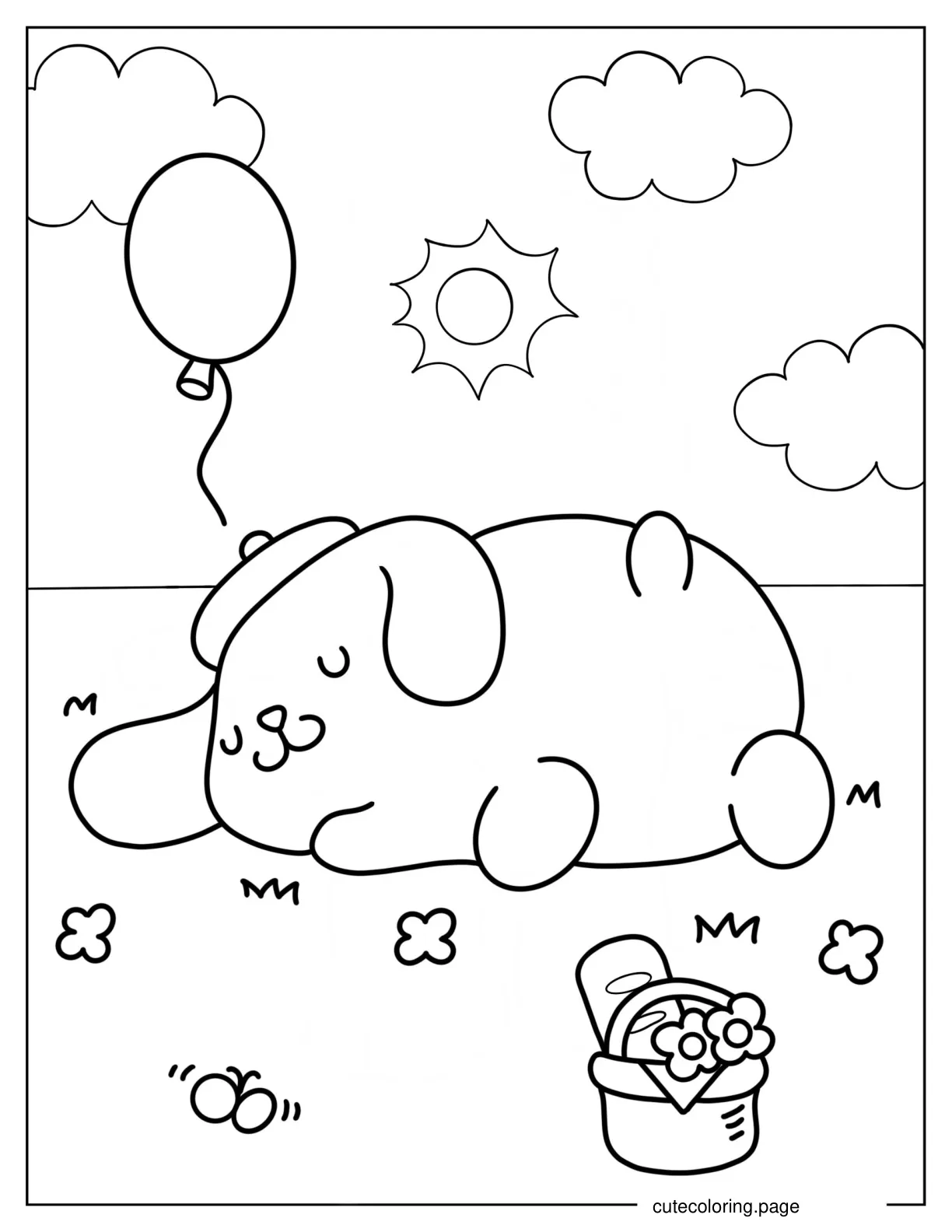 Pompompurin Sleeping On Grass Coloring Page coloring page