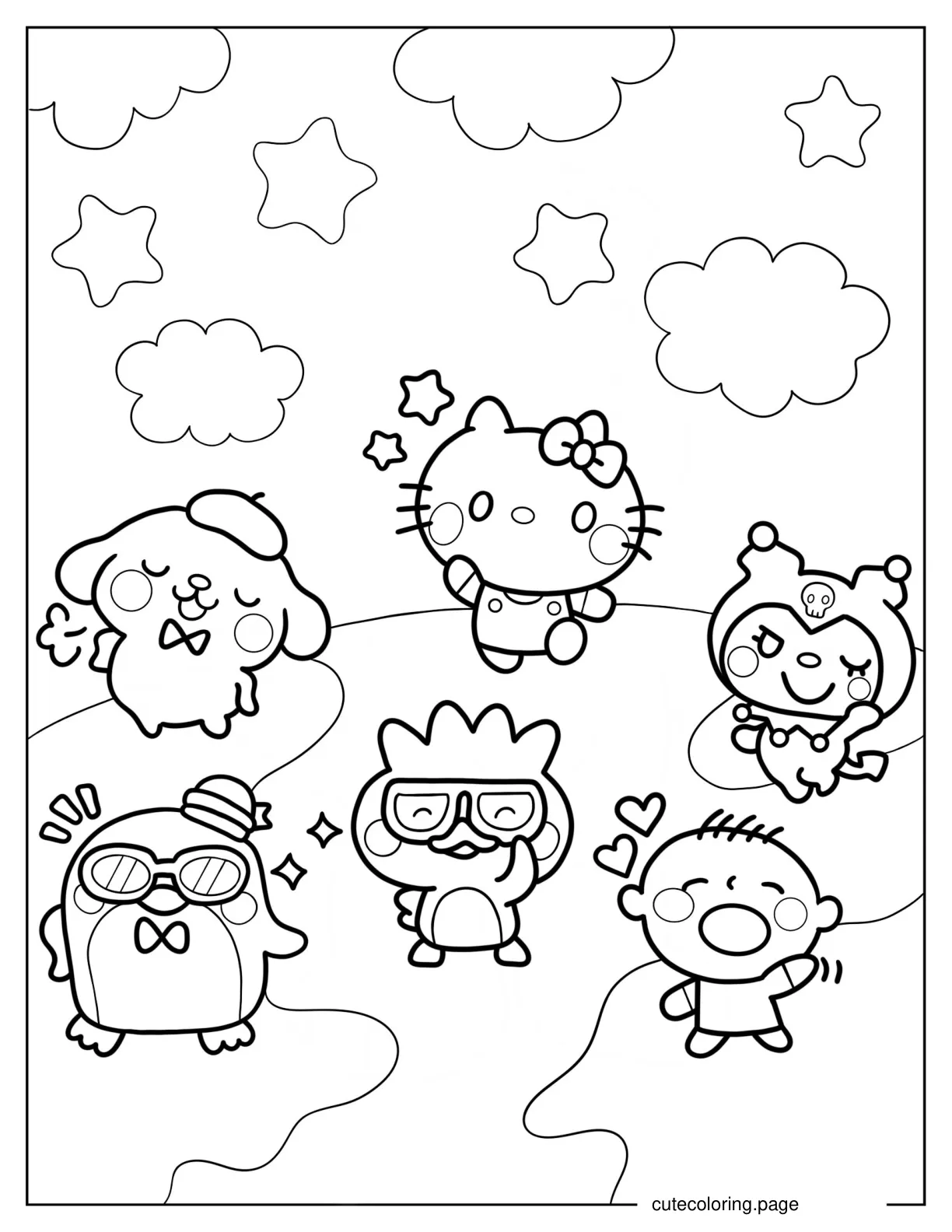 Purin Hello Kitty Kuromi Badte Maru Tuxedo Sam And Minna No Tabo coloring page