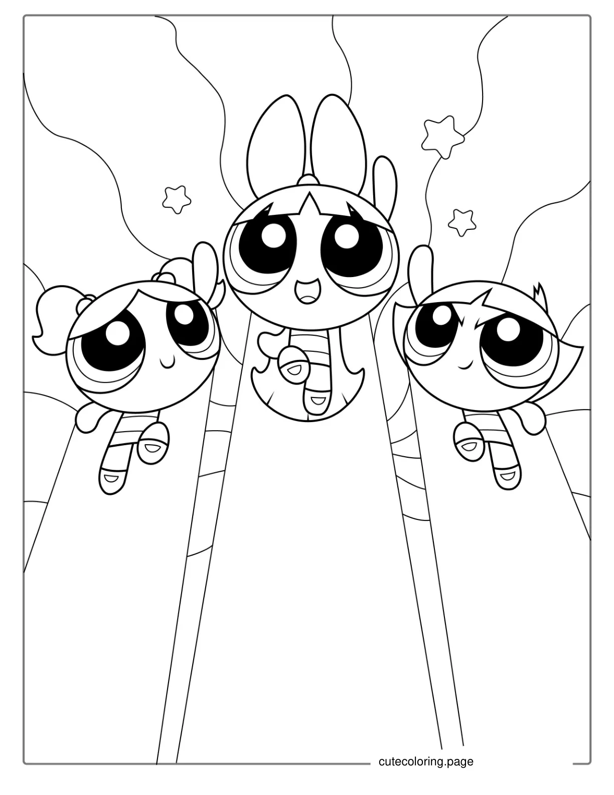 Powerpuff Girls Flying Into The Sky coloring page