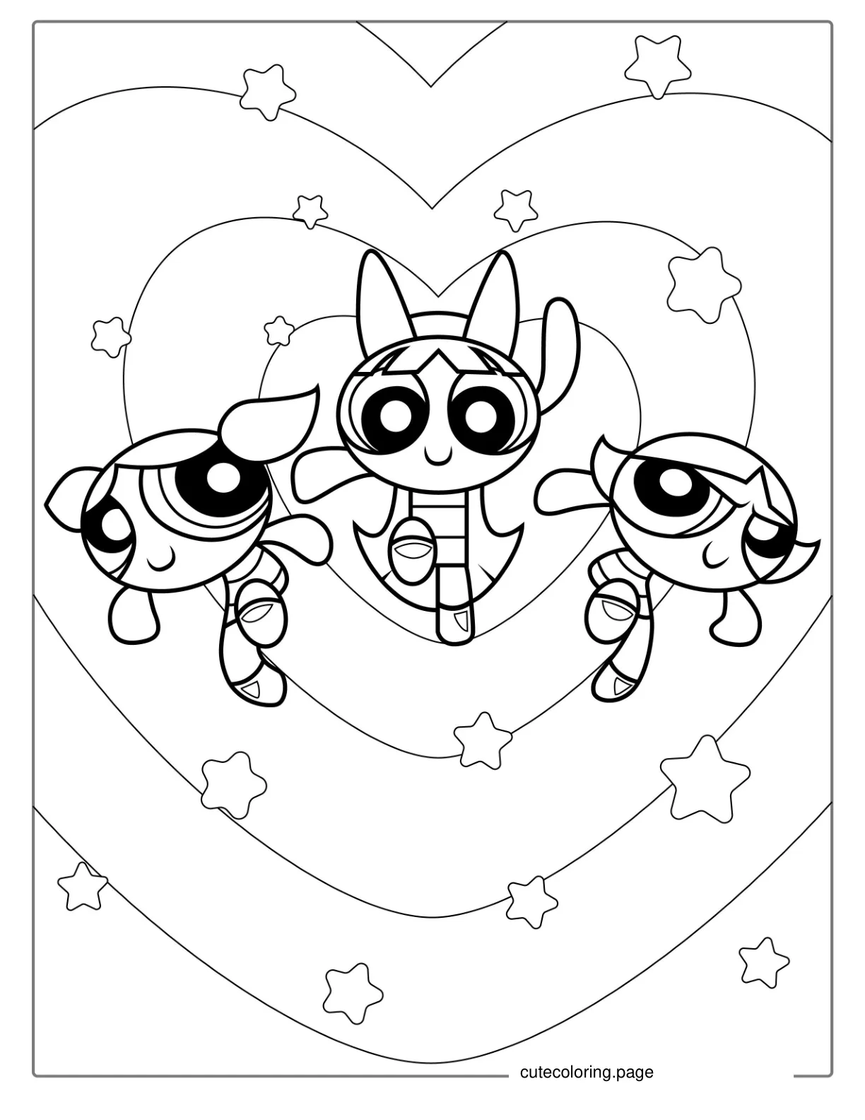 Powerpuff Girls In Love Heart Coloring Sheet coloring page