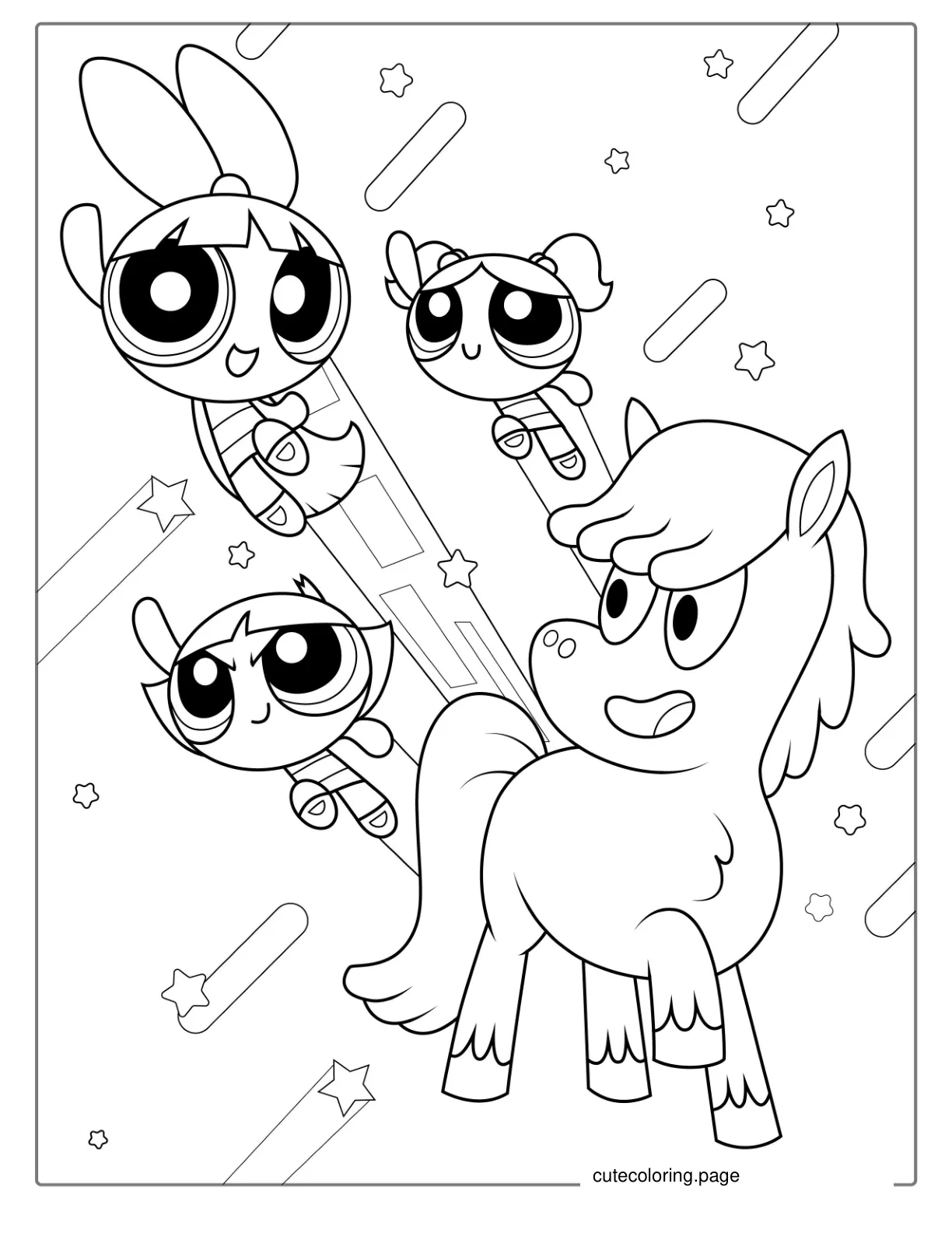 Unicorn And Powerpuff Girls Coloring Page coloring page