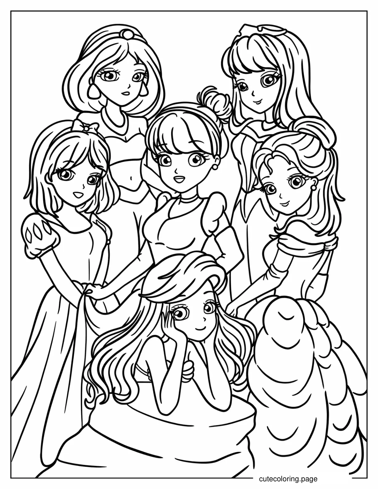 Cartoon Disney Princesses Coloring Page For Kids coloring page