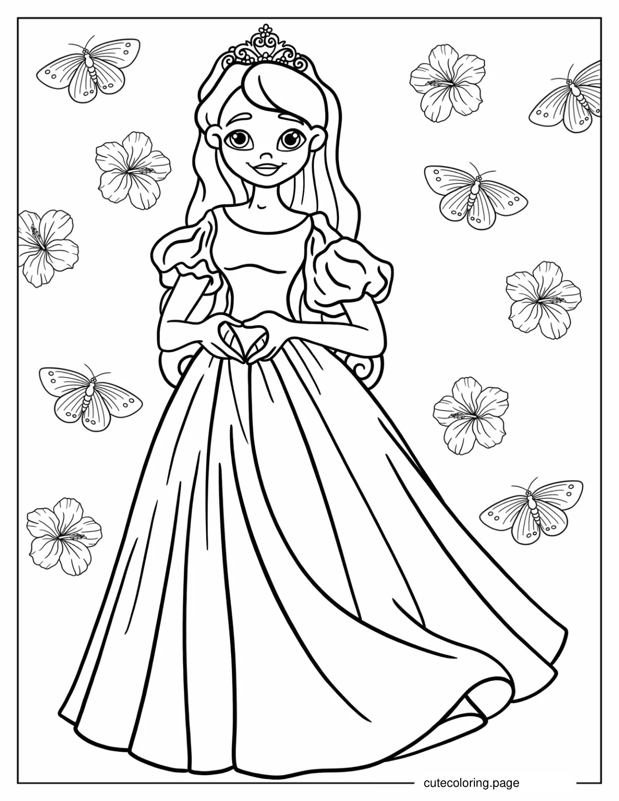 Cartoon Princess In Ball Gown Coloring Sheet coloring page