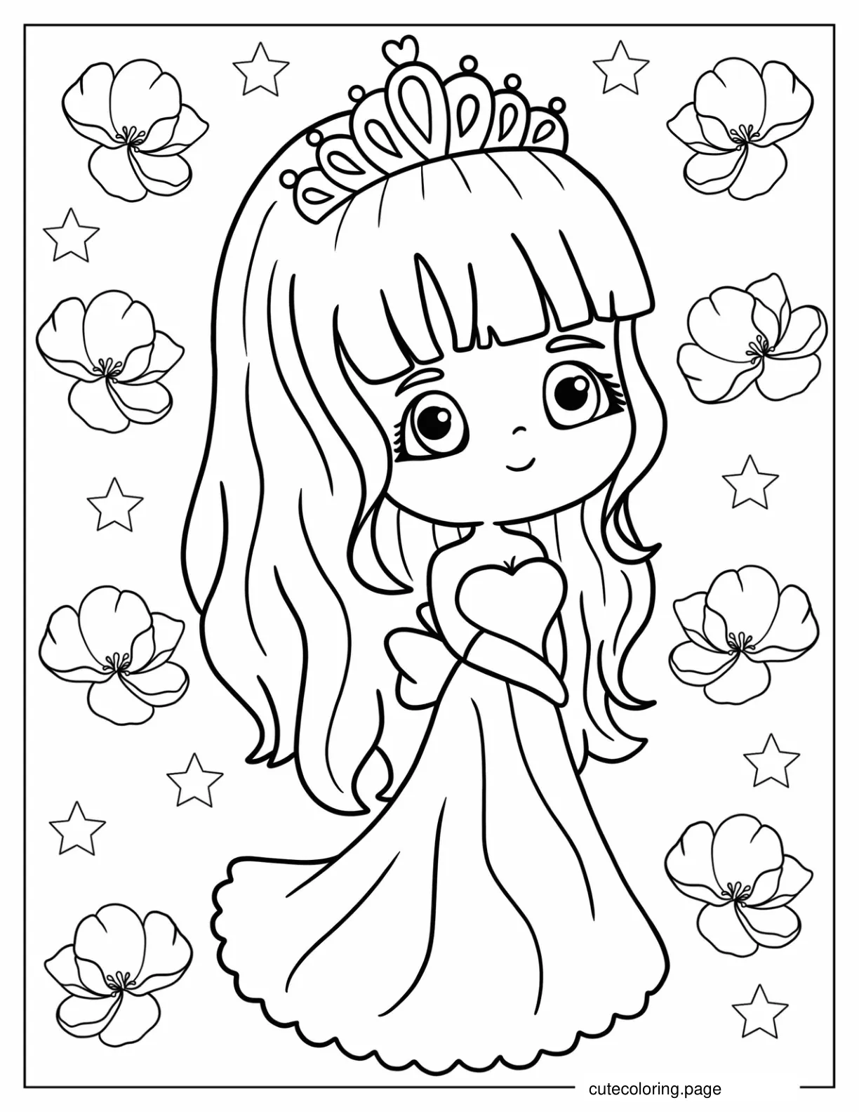 Chibi Princess In Ball Gown Coloring Sheet coloring page