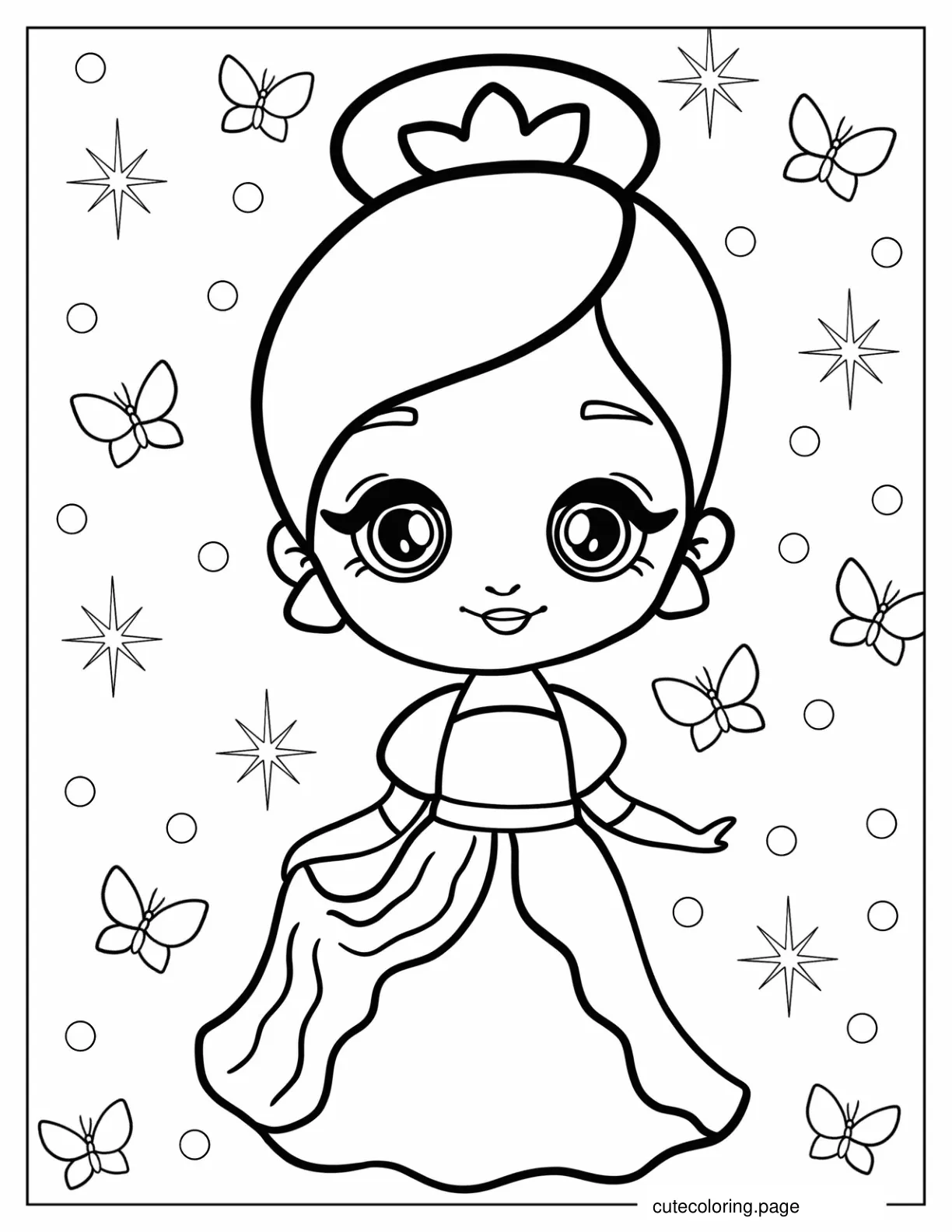 Cute Princess In Ball Gown And Gloves coloring page