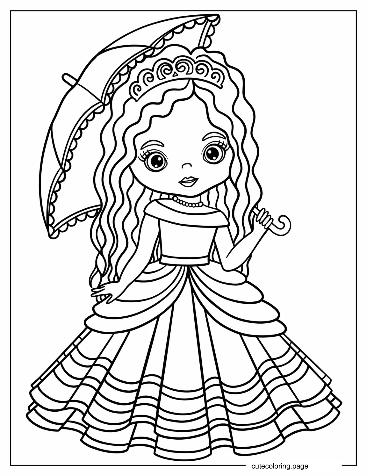 Easy Little Princess Holding Umbrella Coloring Page 1 coloring page