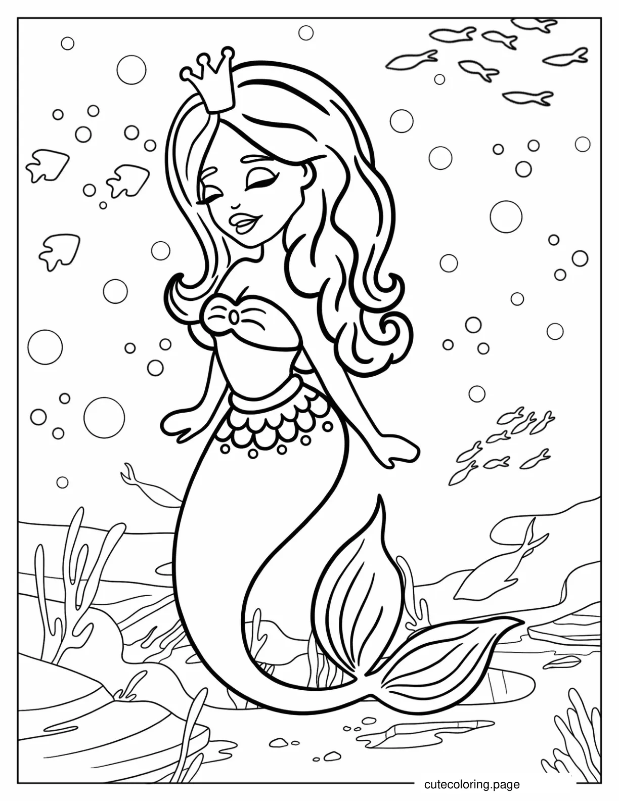 Mermaid Princess Under The Sea Coloring Page coloring page