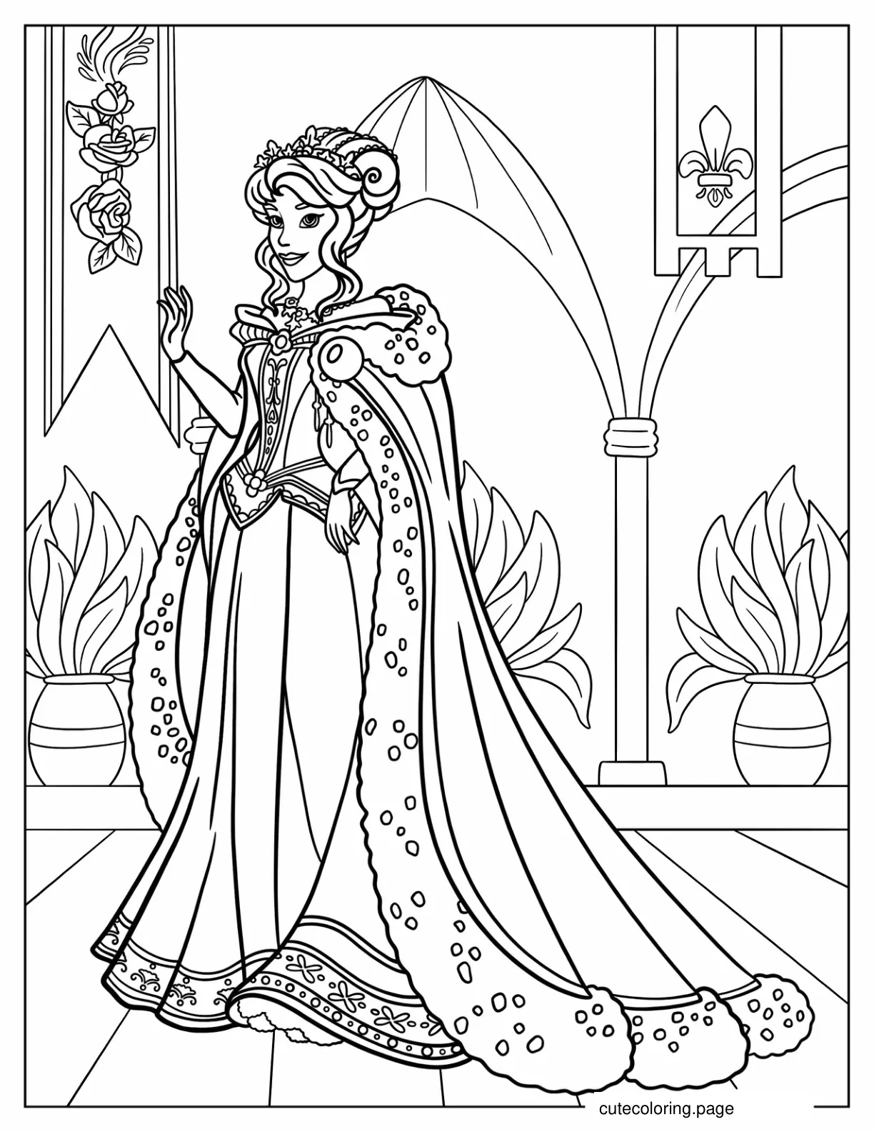 Princess Cinderella Inside Castle Coloring Sheet 1 coloring page