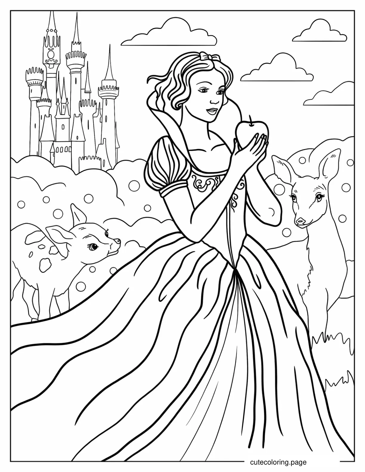 Realistic Snow White Holding Apple 1 coloring page