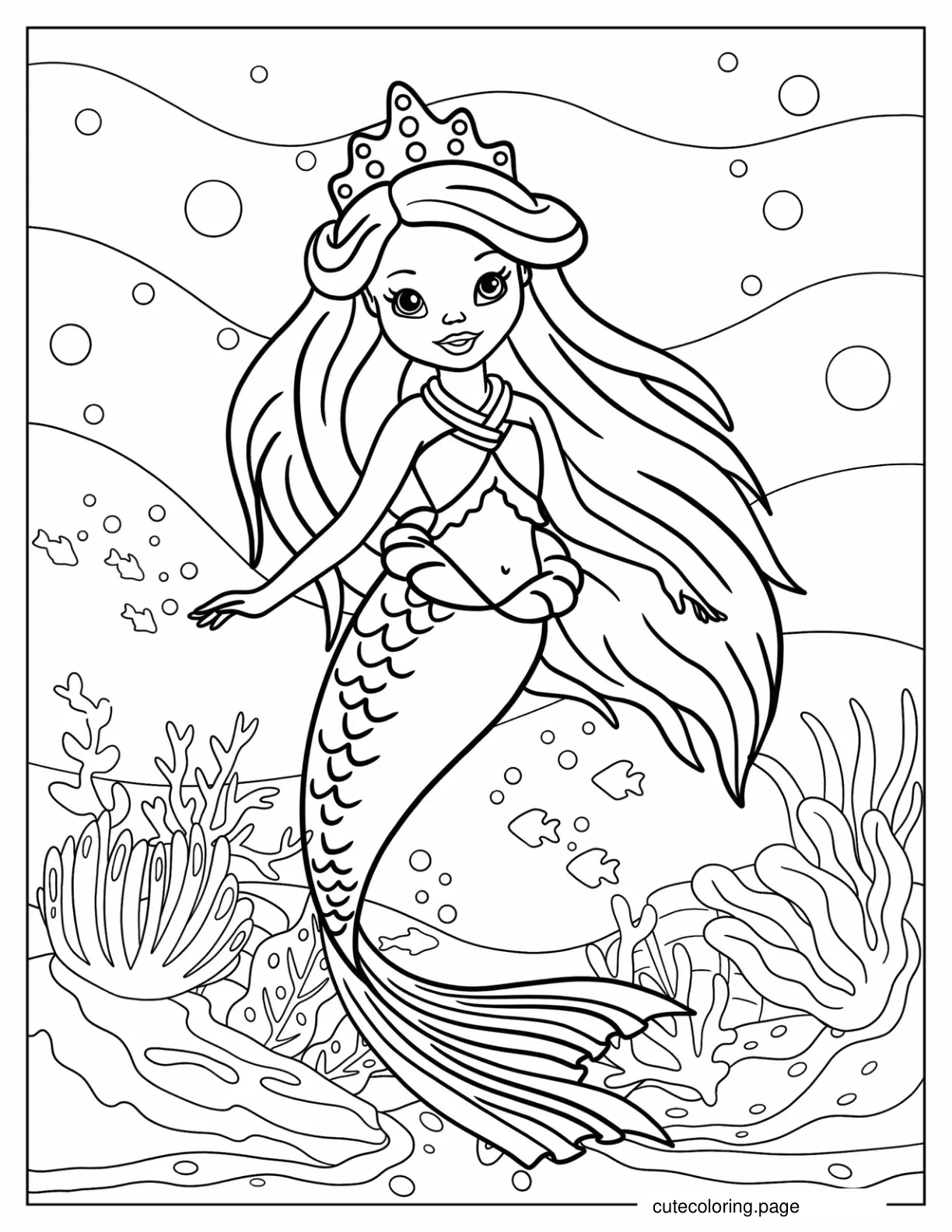 Young Mermaid Princess Coloring Page For Kids coloring page