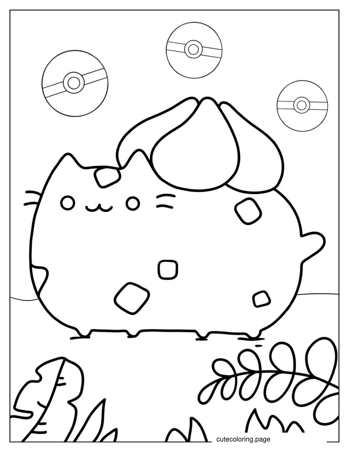 Cute Pusheen Bulbasaur To Color coloring page