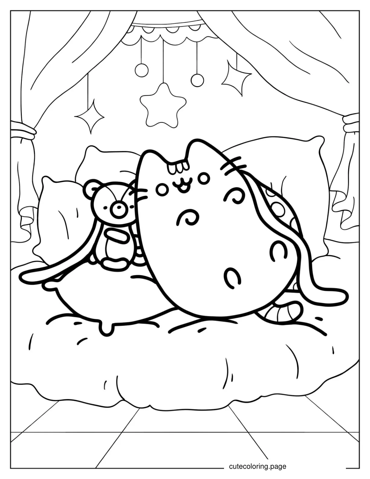 Cute Pusheen With Teddy Coloring Page coloring page