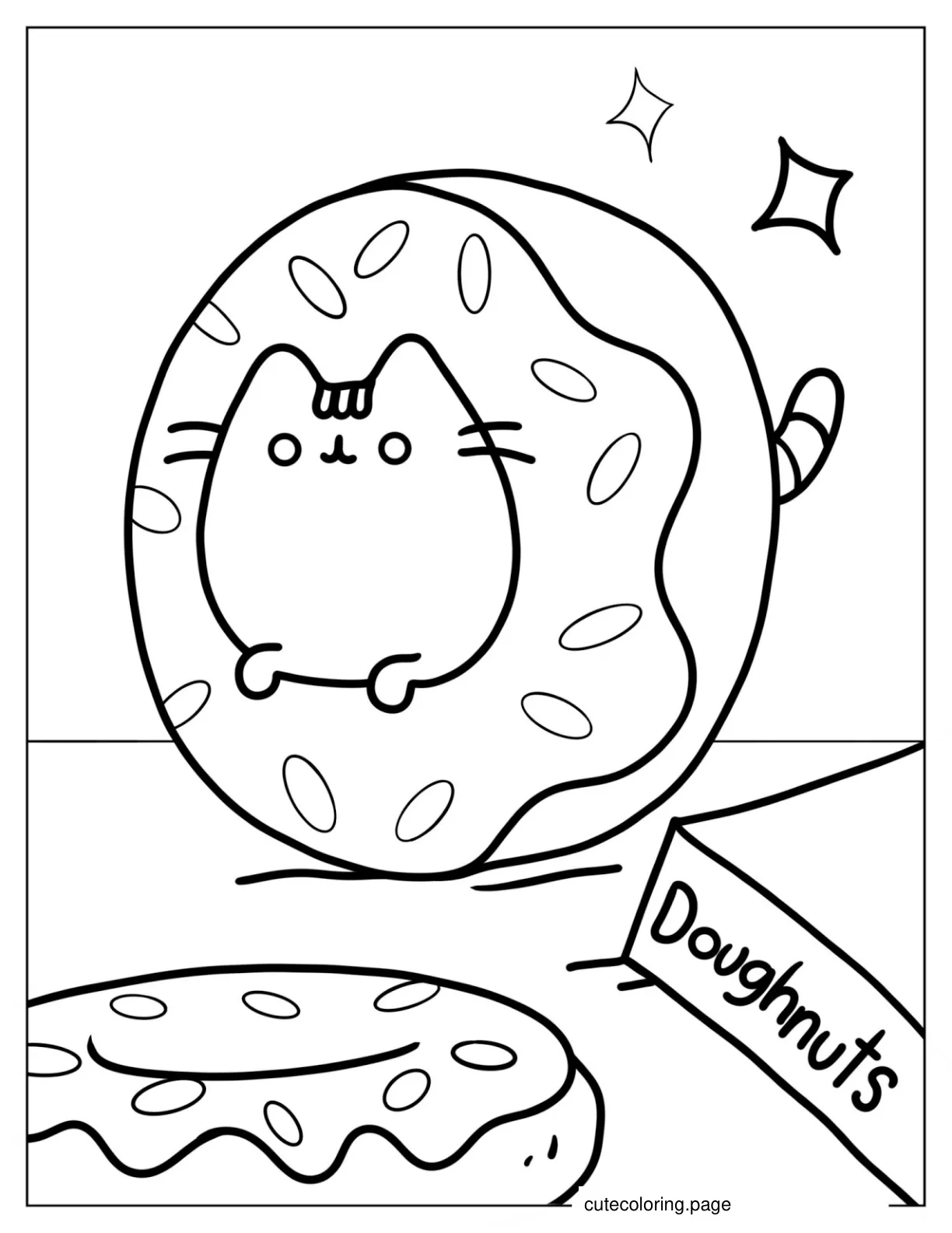 Easy Pusheen Cat Donut Coloring Picture coloring page