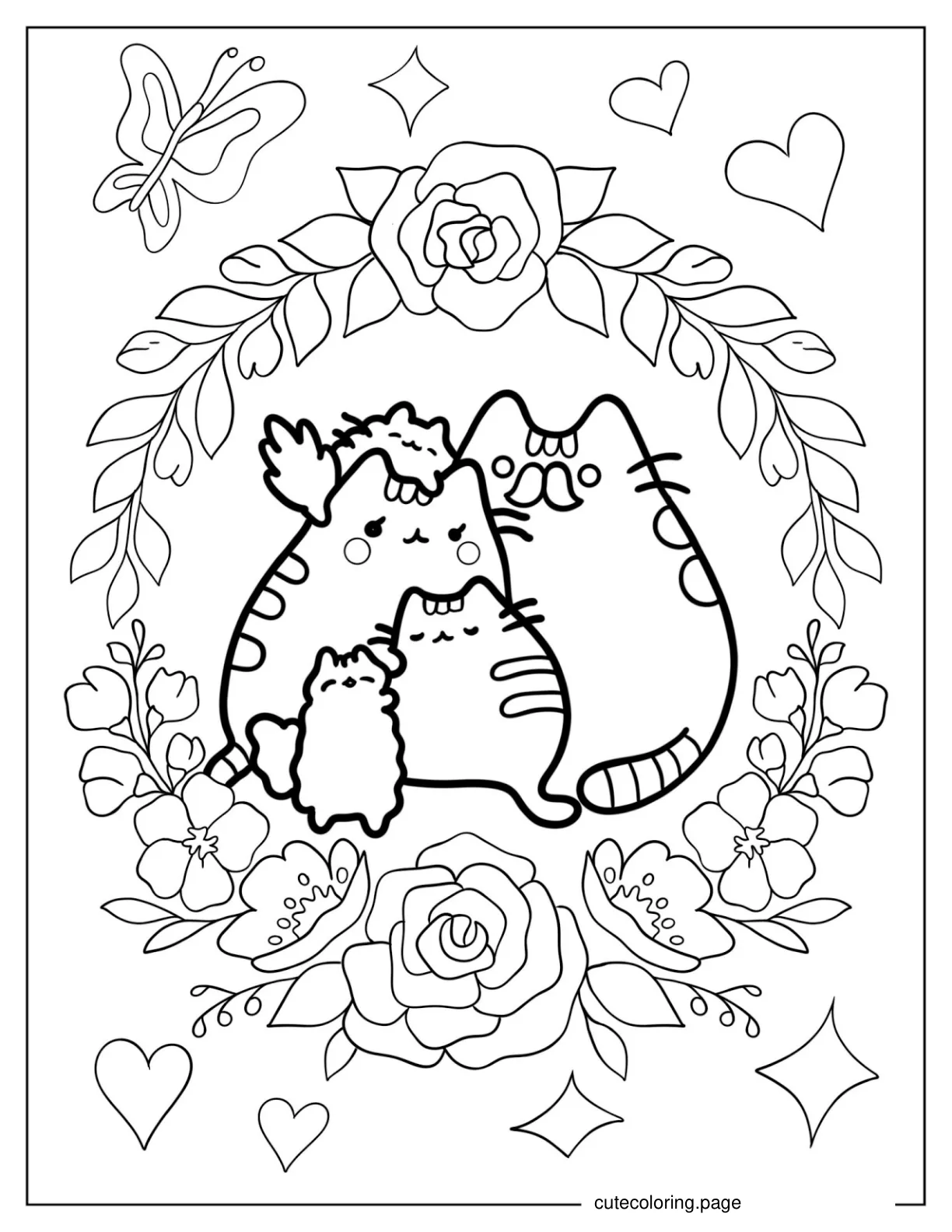 Floral Themed Pusheen Coloring Page For Adults coloring page