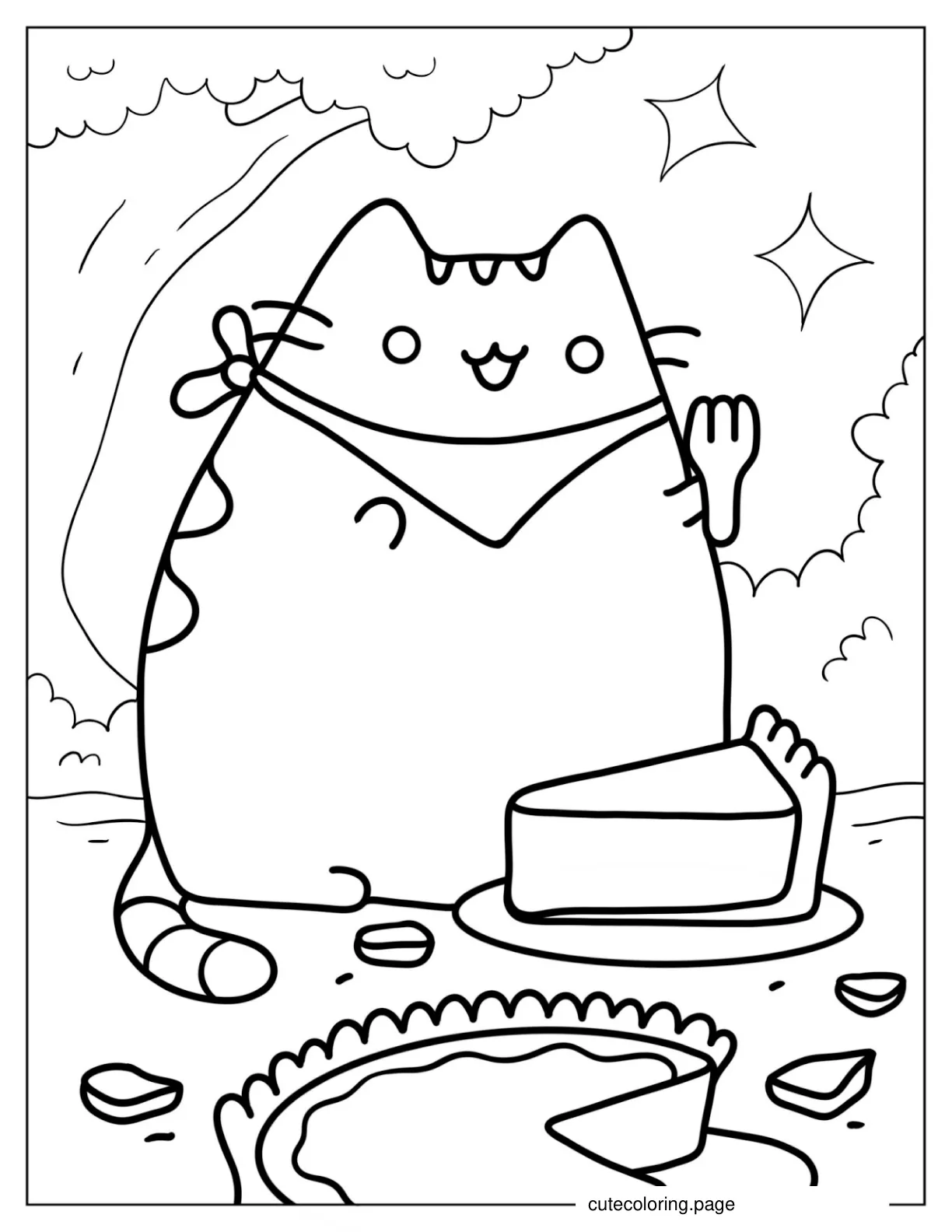 Happy Pusheen Eating Some Pie coloring page