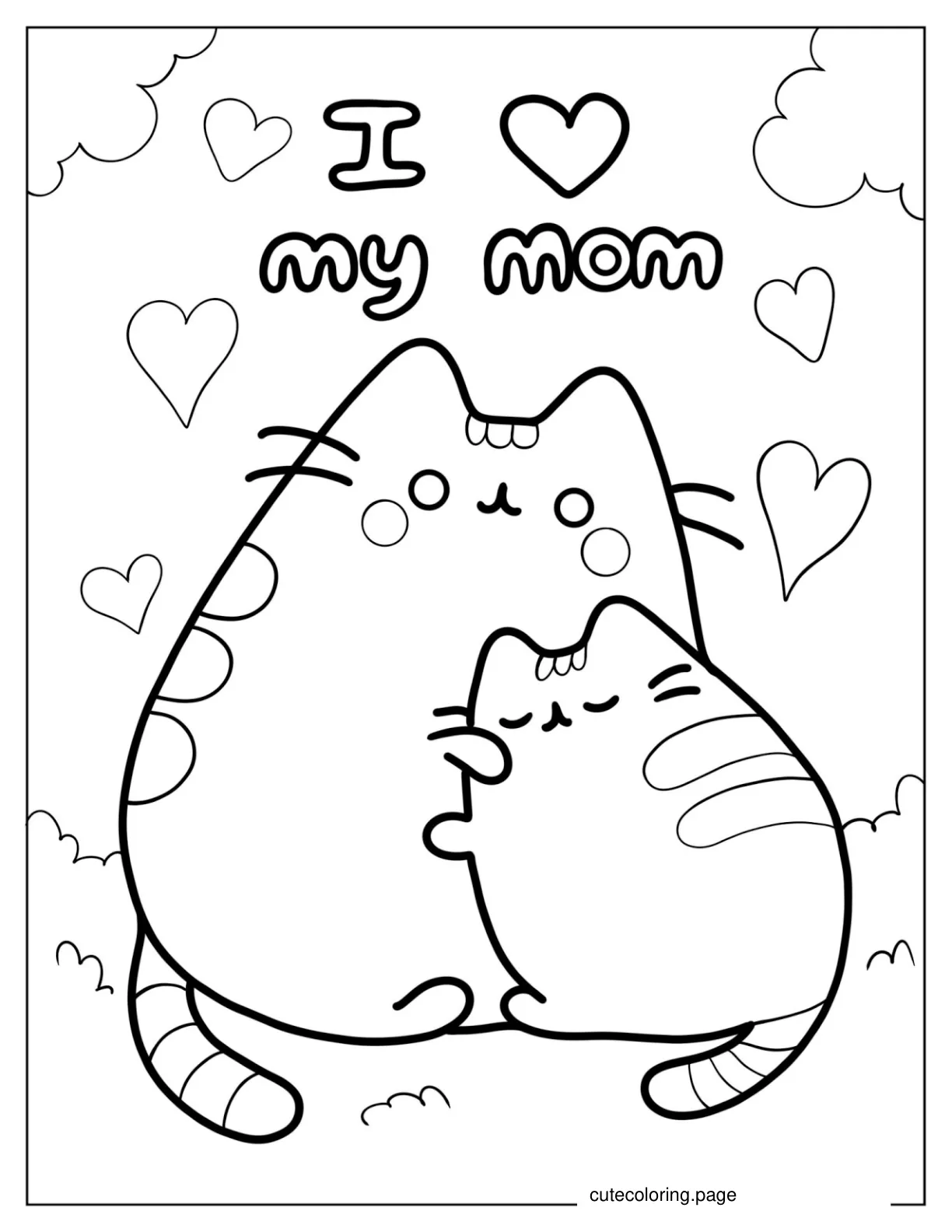 I Love My Mom Pusheen Coloring Page coloring page