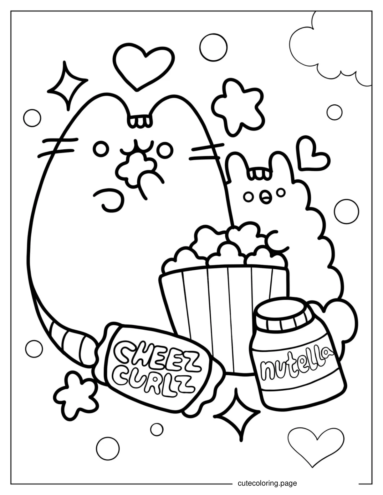 Pusheen And Stormy Eating Popcorn coloring page