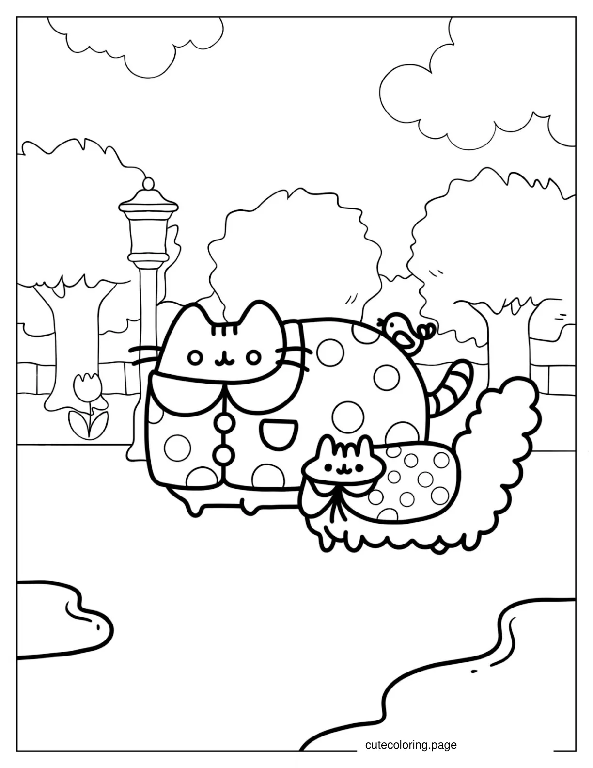 Pusheen And Stormy Walking In Park coloring page