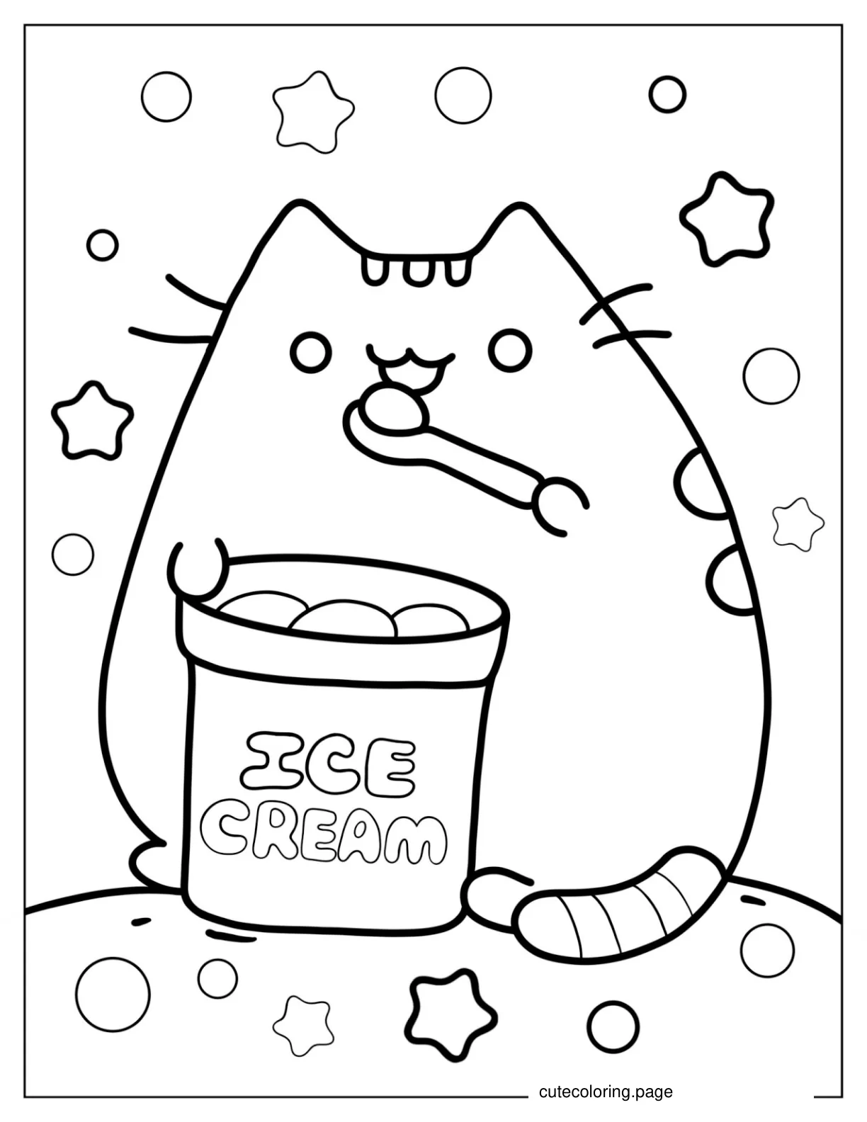 Pusheen Cat Eating Ice Cream coloring page