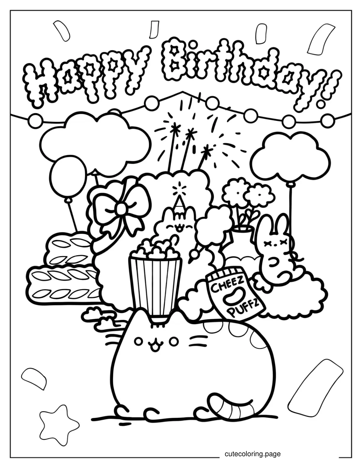 Pusheen Happy Birthday Coloring Page coloring page